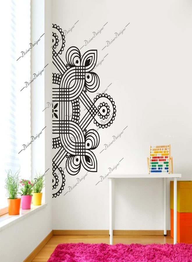DivineDesigns ملصق ديفاين ديزاينز بتصميم نصف ماندالا دوامات سوداء ذاتية اللصق للمنزل - Image 2